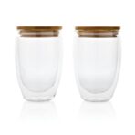 Double wall borosilicate glass with bamboo lid 350ml 2pc set - Slika 3