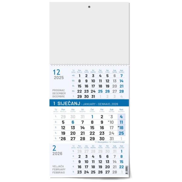 "Poslovni PLAVI" B4 trodjelni kalendar, 12 list., dim: 24x53,5 cm, PVC vrećica, pokazivač, P/50