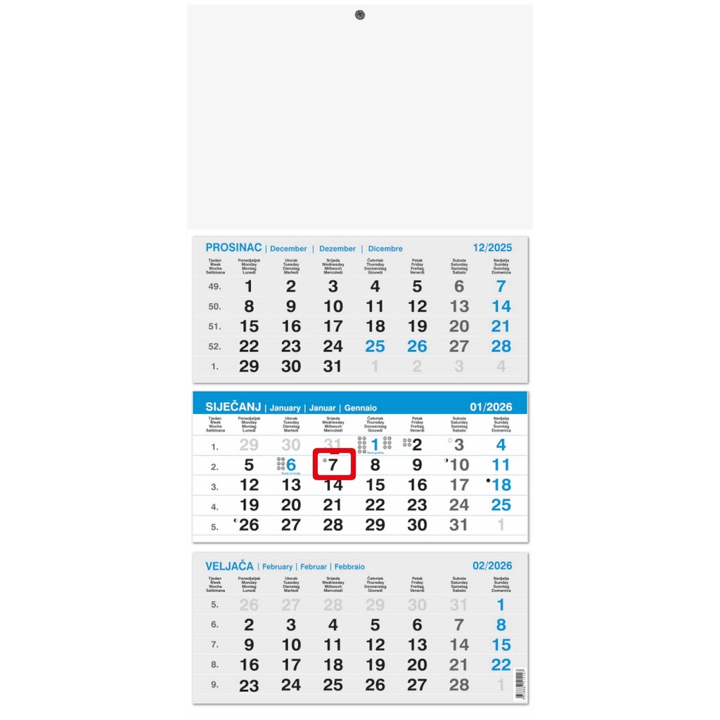 "Poslovni PLAVI iz tri dijela" ljepljeni, trodjelni kalendar, 12 list., dim: 29,5x62cm, PVC vrećica, pokazivač, P/50 "Poslovni PLAVI iz tri dijela" ljepljeni, trodjelni kalendar, 12 list., dim: 29,5x62cm, PVC vrećica, pokazivač, P/50