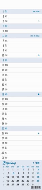 " Poslovni USKI zidni planer kalendar", 12 list., dim: 11x61,5 cm, PVC vrećica, pokazivač, P/100