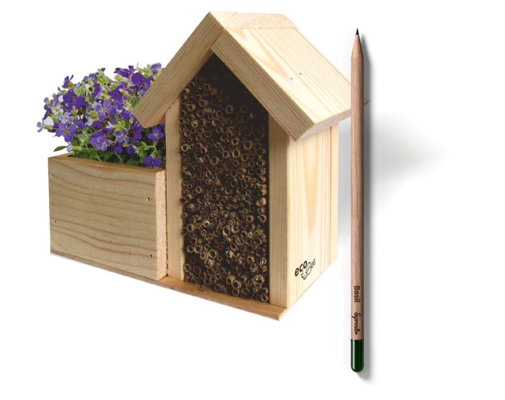 ecoBee - Bee hotel **"Bed and Breakfast" including Sprout pencil – in custom design with customer branding.