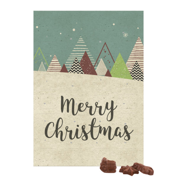 Klasični zidni adventski kalendar, od travnatog papira, portret, punjen Friedel mliječnom čokoladom