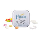 Square tin, white, honey bee sweets