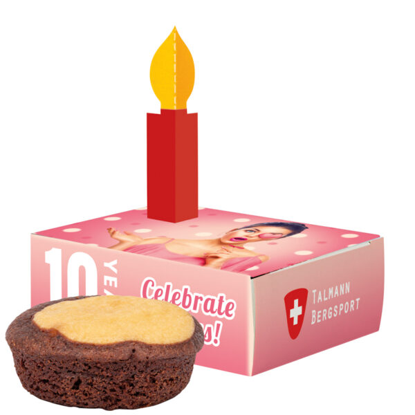 Mini Cake congratularions box, white cardboard, Bahlsen mini butter sponge cake