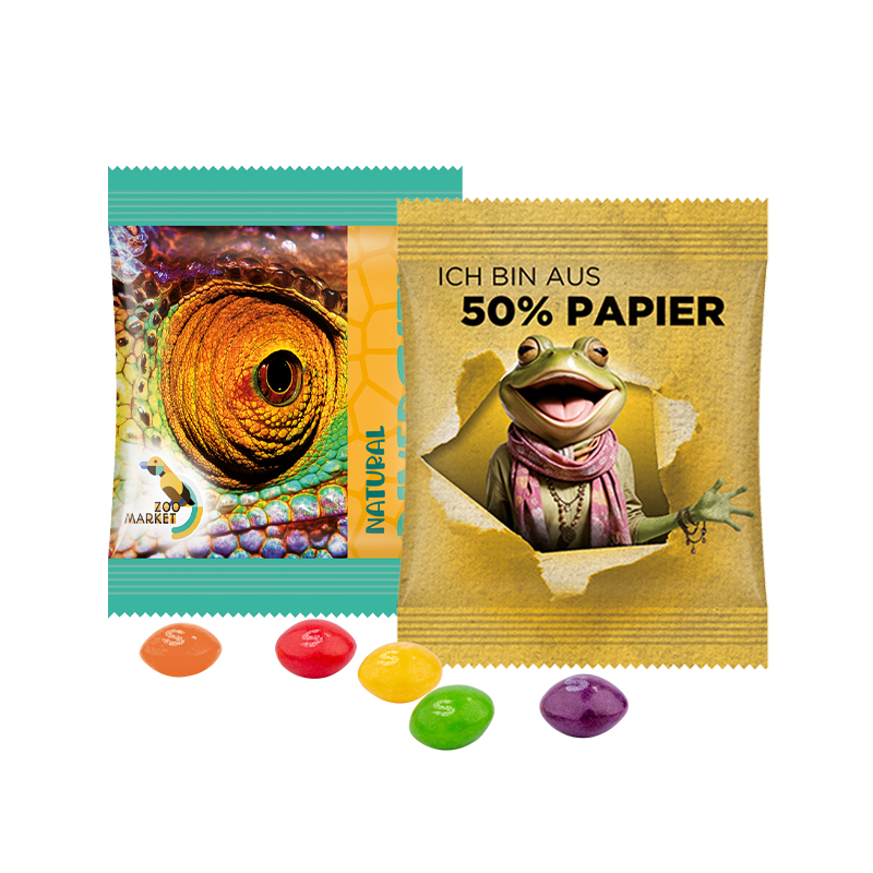 minituete_skittles_fruits Mini bag 10g, compostable foil white, Skittles fruits chewy candy - Image 1