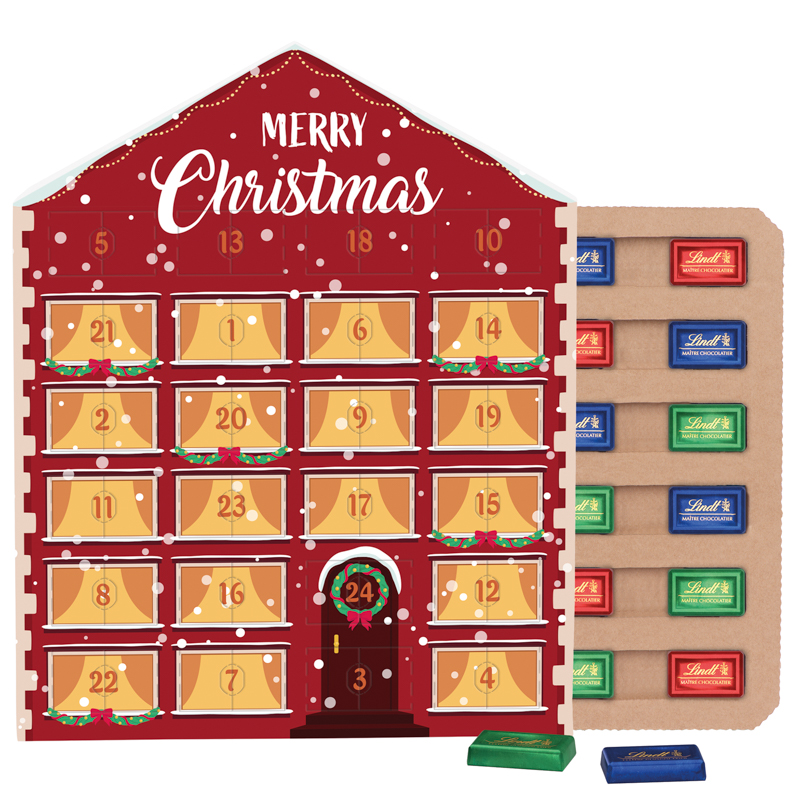 Mini bar advent calendar house ECO, cardboard inlay, Lindt mini chocolate bars - Image 2