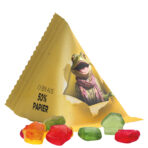 Jelly gums tetrahedron, white foil with approx. 50 % paper content, Trolli fruit jelly gums house - Image 2