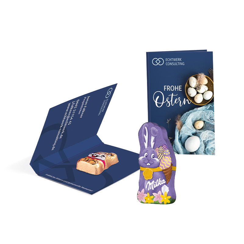 werbekarte_visitenkartenformat_ostern Promotion card, business card format, Milka mini chocolate Easter bunny - Image 1
