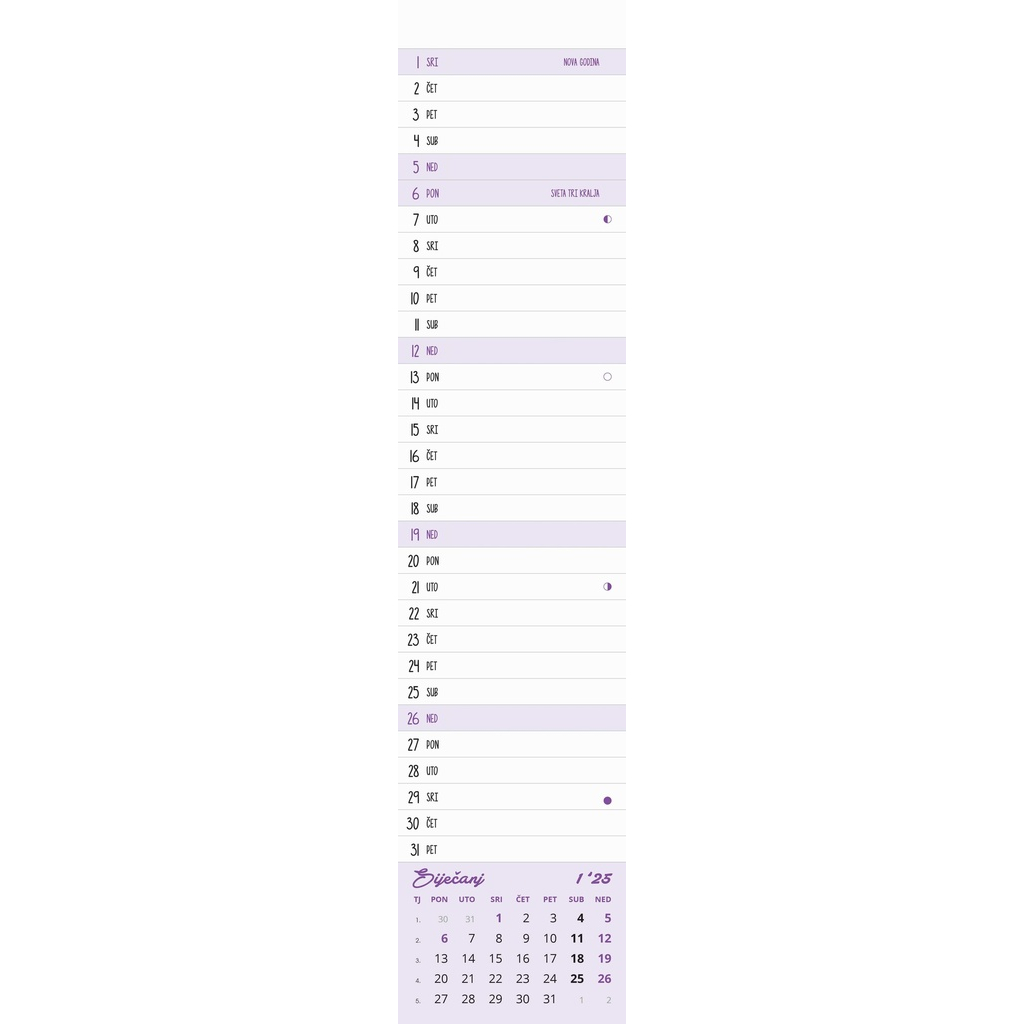 "" Poslovni USKI zidni planer kalendar", 12 list., dim: 11x61,5 cm, PVC vrećica, pokazivač, P/100