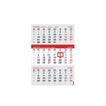 ""Poslovni SIVO-CRVENI" trodjelni kalendar, 12 list., dim: 29,5x62cm, PVC vrećica, pokazivač, P/50