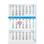 "Poslovni PLAVI iz tri dijela" ljepljeni, neuvezani,  trodjelni kalendar, 12 list., dim: 29,5x62cm, PVC vrećica, pokazivač, P/50 NEUVEZANI